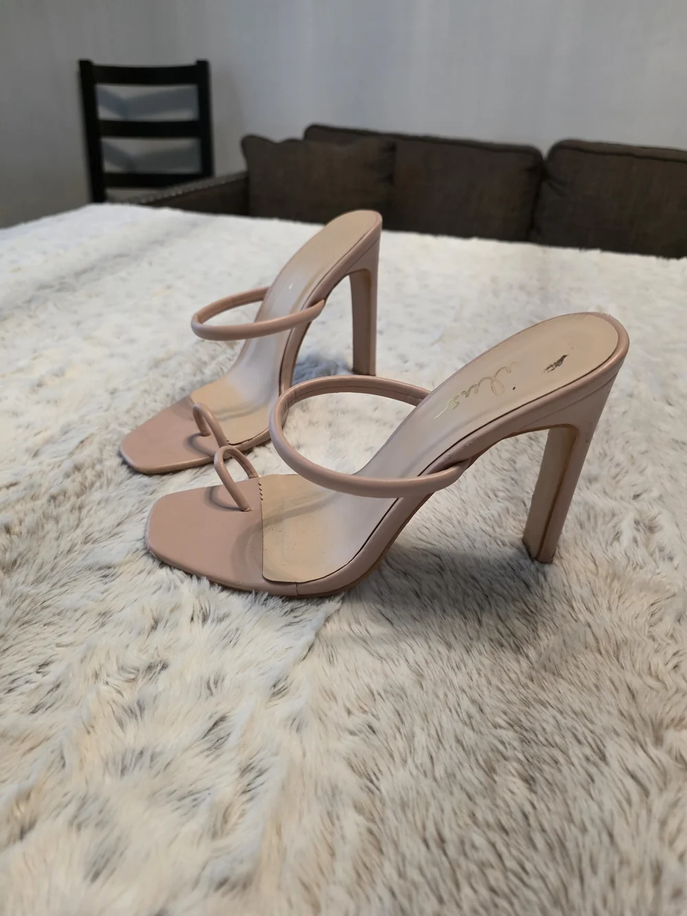 Blush Pink Strappy High Heel Mules 7.5 - Picture 2 of 7